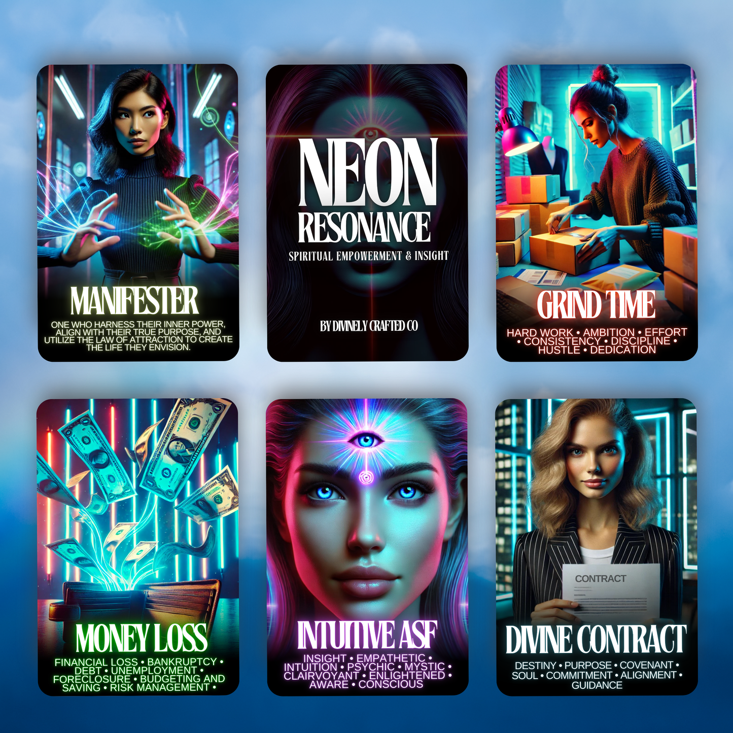 Neon Resonance Spiritual Empowerment & Insight Oracle Deck