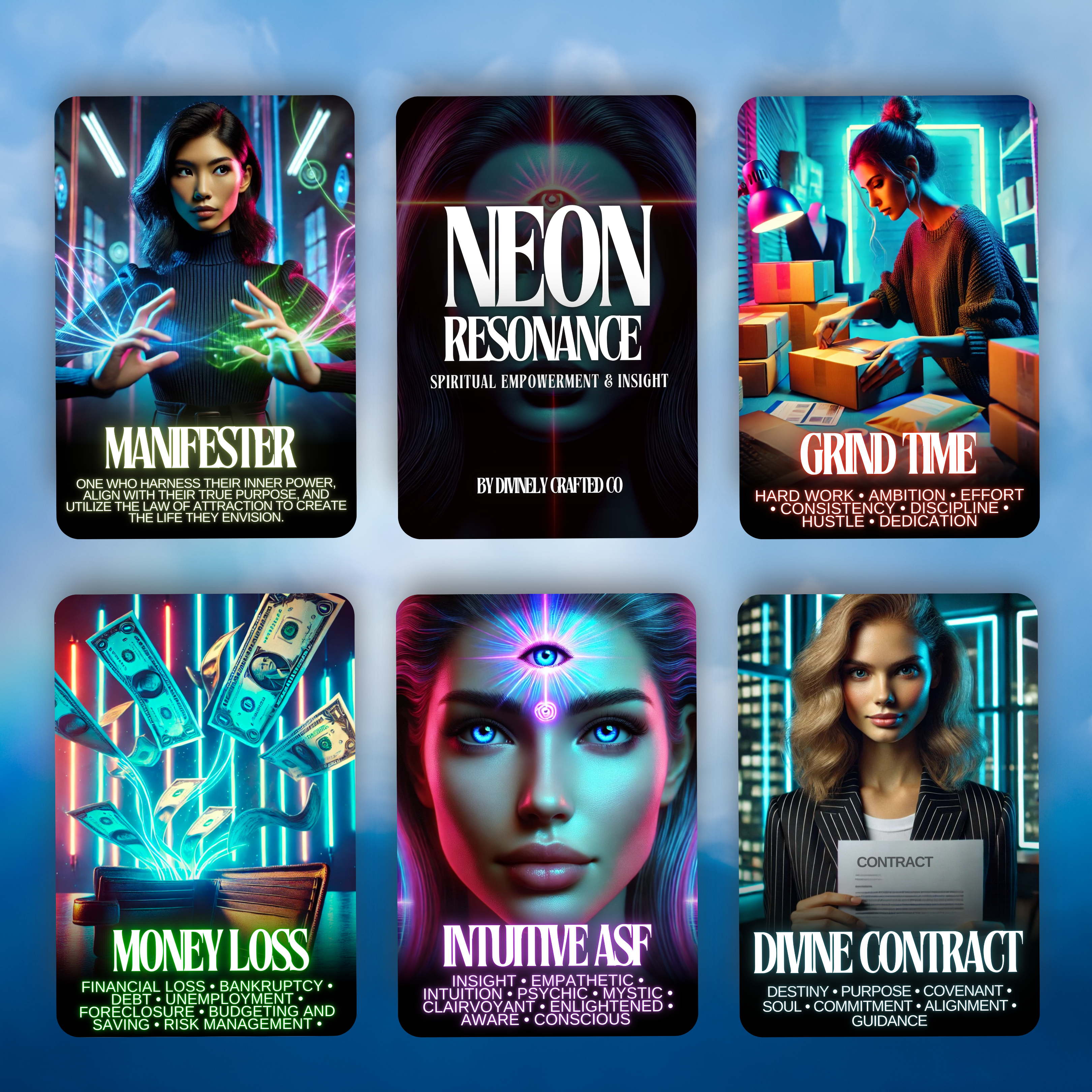 Neon Resonance Spiritual Empowerment & Insight Oracle Deck